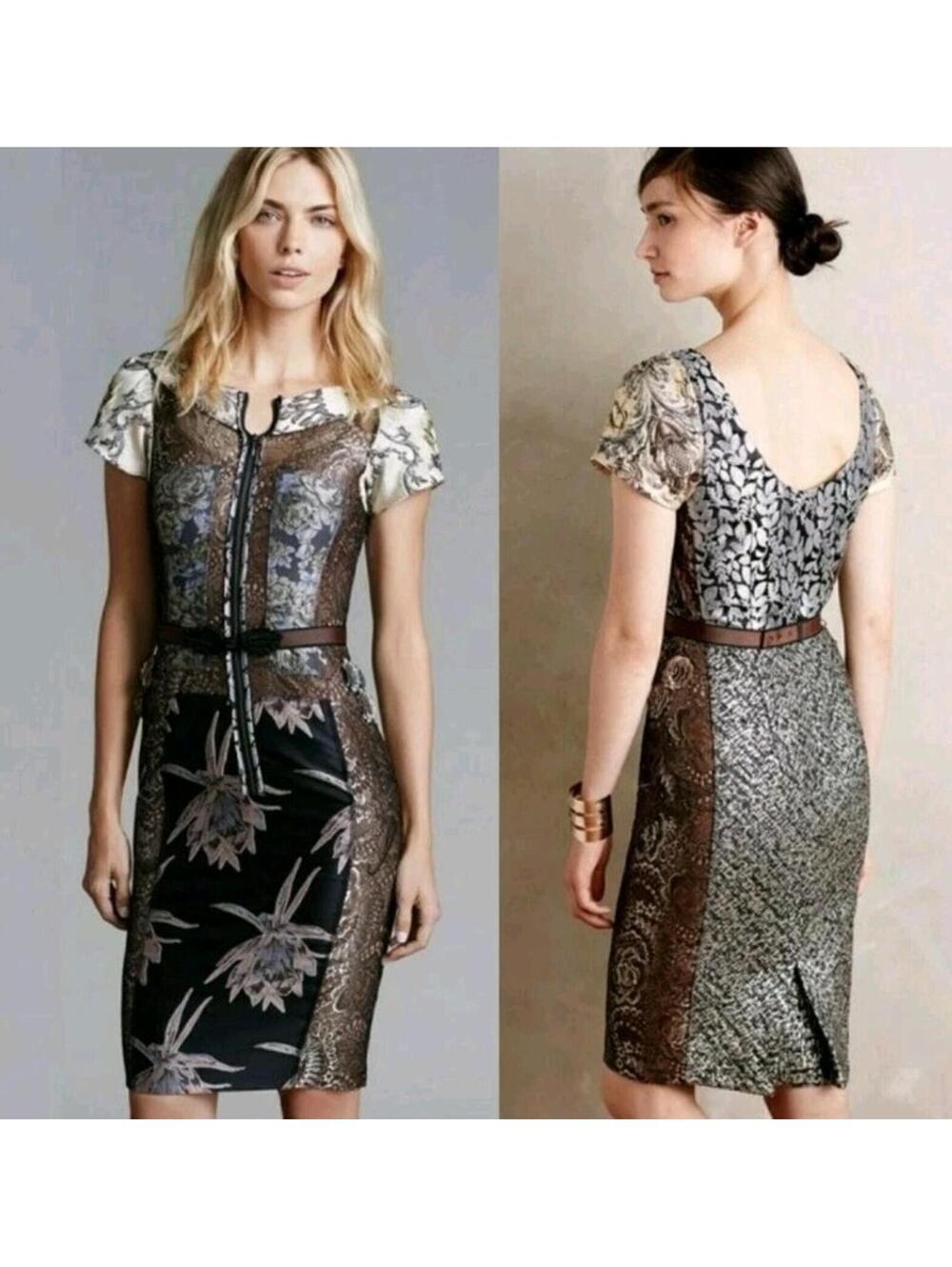 Beguile By Byron Lars Dress 0 Jacquard Floral Sheath Regal 50s Baroque Corsetry